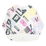 PUMA Womens White & Pastel Logo Print Crew Neck Sweatshirt XS Casual Activewear