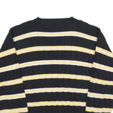 TOMMY HILFIGER Mens Black & Yellow Striped Pattern Crew Neck Basic Knit L Cotton