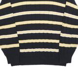 TOMMY HILFIGER Mens Black & Yellow Striped Pattern Crew Neck Basic Knit L Cotton