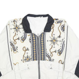 SUNSET Mens White & Black Polyester Blend Zip Jacket M Nautical Print Casual
