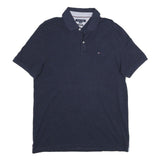 TOMMY HILFIGER Mens Blue Short Sleeve Plain Polo Shirt XL Casual Cotton