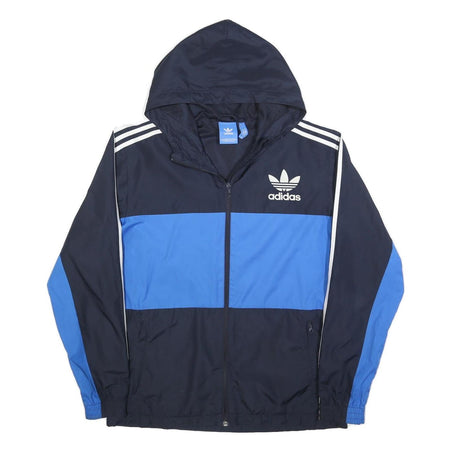 ADIDAS Mens Blue & Navy Hooded Zip Jacket L Polyester Blend Sportswear