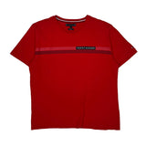 Tommy Hilfiger Striped T-Shirt - XL Red Cotton Blend