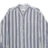 THUMS UP Mens Blue & White Striped Shirt L Cotton Casual Long Sleeve Pocket