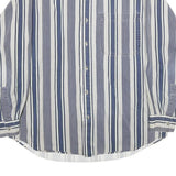 THUMS UP Mens Blue & White Striped Shirt L Cotton Casual Long Sleeve Pocket