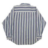 THUMS UP Mens Blue & White Striped Shirt L Cotton Casual Long Sleeve Pocket
