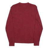 TOMMY HILFIGER Mens Maroon Plain V-Neck Basic Knit Jumper XL Cotton