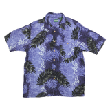 FALLS CREEK Mens Blue Rayon Hawaiian Shirt L Leaf Print Summer Casual