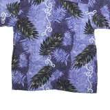 FALLS CREEK Mens Blue Rayon Hawaiian Shirt L Leaf Print Summer Casual