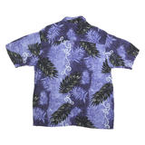 FALLS CREEK Mens Blue Rayon Hawaiian Shirt L Leaf Print Summer Casual