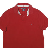 TOMMY HILFIGER Mens Red Short Sleeve Plain M Cotton Polo Shirt Classic Fit