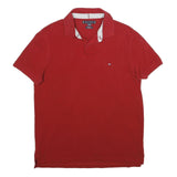 TOMMY HILFIGER Mens Red Short Sleeve Plain M Cotton Polo Shirt Classic Fit