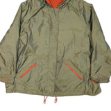 Mens Green & Orange Plain Nylon Hooded Zip Jacket L Casual Lightweight Outerwear