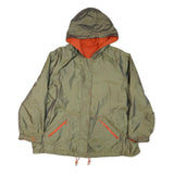 Mens Green & Orange Plain Nylon Hooded Zip Jacket L Casual Lightweight Outerwear
