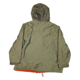 Mens Green & Orange Plain Nylon Hooded Zip Jacket L Casual Lightweight Outerwear
