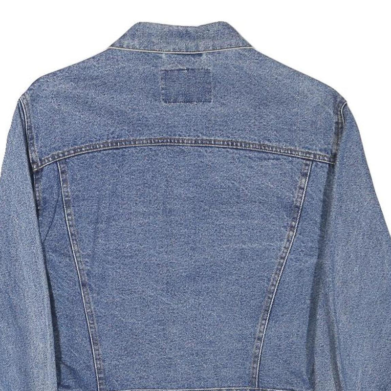 NEW & BOY Womens Blue Denim Cotton Blend Button Jacket S Plain Casual Crop