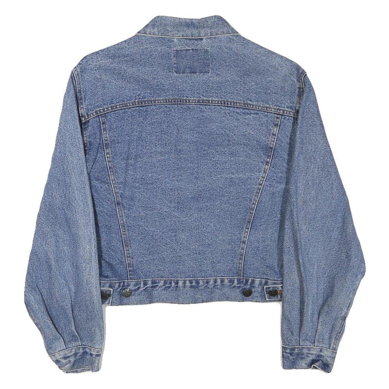 NEW & BOY Womens Blue Denim Cotton Blend Button Jacket S Plain Casual Crop