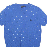 FRED PERRY Womens Blue Polka Dot Patterned Crew Neck Basic Knit UK 10 Cotton