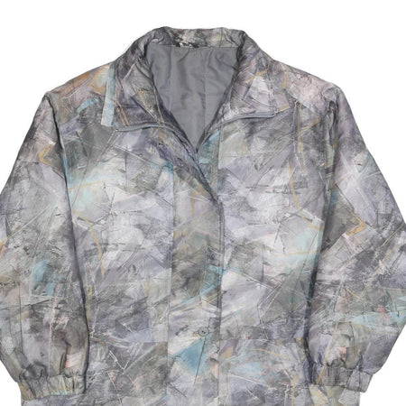 Womens Grey Abstract Print Zip Jacket L Polyester Blend Casual Lightweight