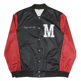 Mens Black & Red Letter M Button Jacket L Polyester Blend Satin Heart Print