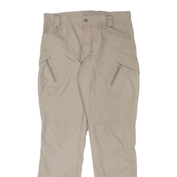 Beige Mens Regular Fit Casual Trousers W32 L30 Polyester Blend Zip Pockets
