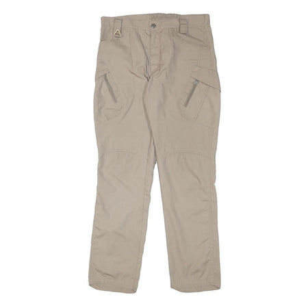 Beige Mens Regular Fit Casual Trousers W32 L30 Polyester Blend Zip Pockets