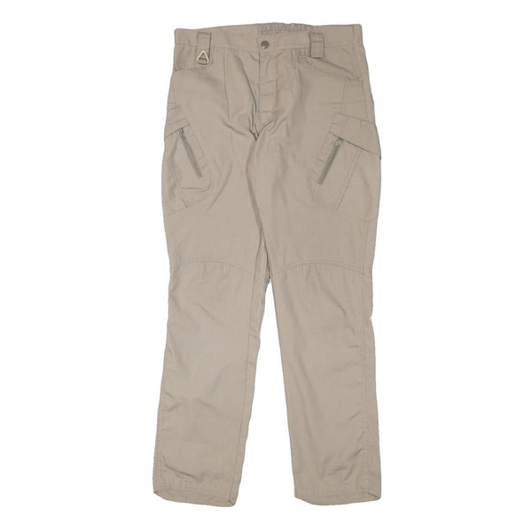 Beige Mens Regular Fit Casual Trousers W32 L30 Polyester Blend Zip Pockets