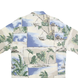 CAMPIA MODA Mens Beige & Blue Rayon Hawaiian Shirt L Tropical Beach Print Summer