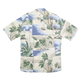 CAMPIA MODA Mens Beige & Blue Rayon Hawaiian Shirt L Tropical Beach Print Summer