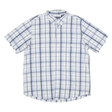 CHAPS Mens White & Blue Check Shirt L Lightweight Cotton Short Sleeve Casual