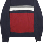TOMMY HILFIGER Mens Navy Blue Red Grey Wool Blend Patterned Jumper Zip Neck L