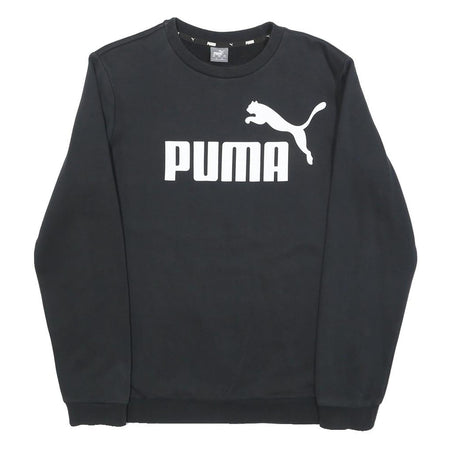 PUMA Boys Black Cotton Blend Crew Neck Sweatshirt 15-16Y Logo Print Casual