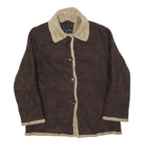 UTEX Womens Brown Suede Button Jacket S Shearling Collar Casual Outerwear