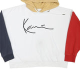 KARL KANI Womens White Beige & Red Colourblock Pullover Hoodie S Signature Logo