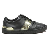 ED HARDY Mens Black Leather Lace-Up Trainers UK 10 Gold Metallic Detail Stylish