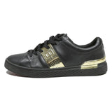 ED HARDY Mens Black Leather Lace-Up Trainers UK 10 Gold Metallic Detail Stylish
