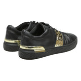 ED HARDY Mens Black Leather Lace-Up Trainers UK 10 Gold Metallic Detail Stylish