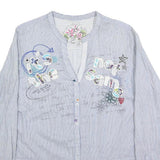 DESIGUAL Womens Blue Cotton Blend Shirt XL Embroidered Casual Button