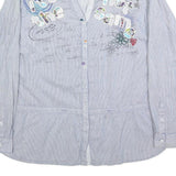 DESIGUAL Womens Blue Cotton Blend Shirt XL Embroidered Casual Button