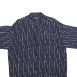 MICHAEL KAUF Mens Navy Blue & White Pattern Short Sleeve Shirt L Relaxed Fit