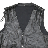 IXS Mens Black Leather Waistcoat XL Leather Plain Button Biker Detail Vest
