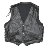 IXS Mens Black Leather Waistcoat XL Leather Plain Button Biker Detail Vest