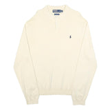 POLO RALPH LAUREN Mens Cream Plain Jumper Collared Polo Cotton 2XL Classic Fit