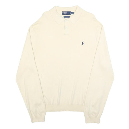 POLO RALPH LAUREN Mens Cream Plain Jumper Collared Polo Cotton 2XL Classic Fit