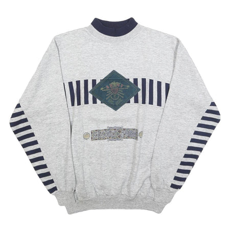 Mens Grey & Navy Sweatshirt Regent Park Graphic Crew Neck L Cotton Blend Comfort