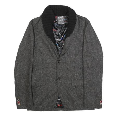 DESIGUAL Mens Grey Button Jacket M Woven Plain Stylish Detailed Buttons