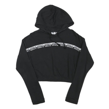 ADIDAS Womens Black Hoodie UK 8 Crop Hooded Sweatshirt Cotton Blend