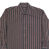 BURBERRY Mens Black & Brown Striped Cotton Shirt L Classic Long Sleeve Button