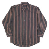 BURBERRY Mens Black & Brown Striped Cotton Shirt L Classic Long Sleeve Button