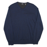 CALVIN KLEIN Mens Blue Plain V-Neck Basic Knit XL Wool Jumper